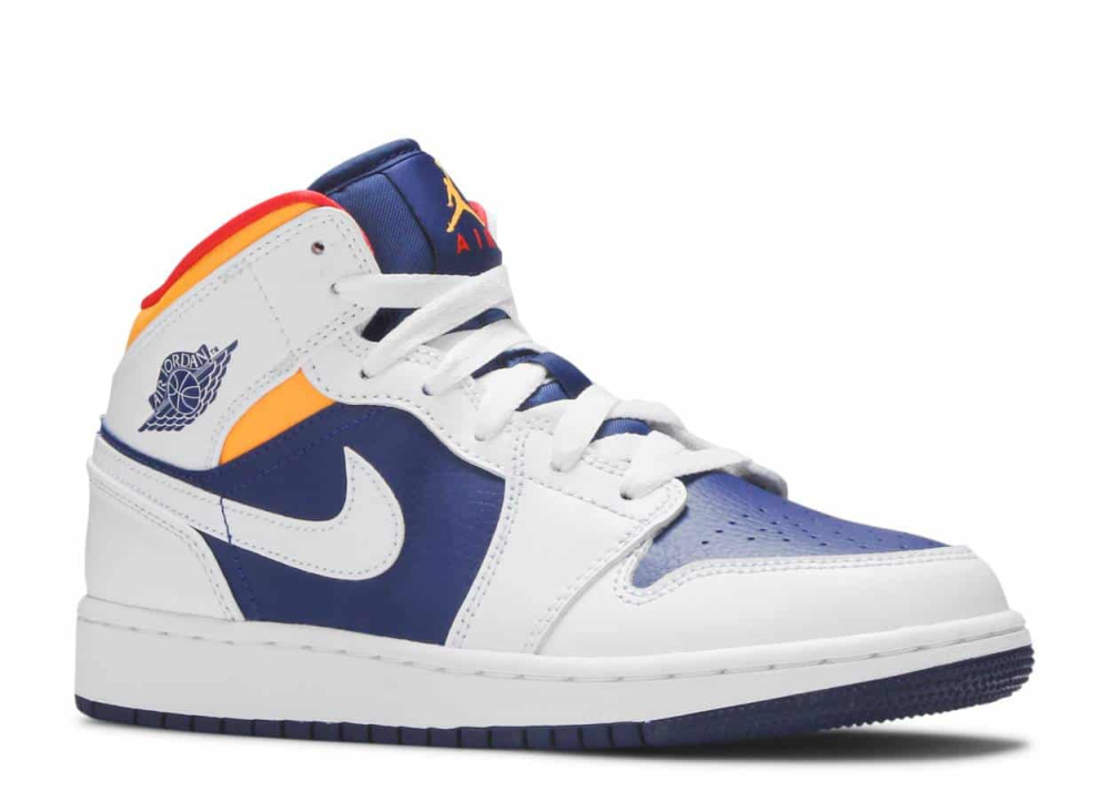 Nike Air Jordan 1 Mid White Laser Orange Deep Royal Blue (GS)