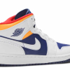 Nike Air Jordan 1 Mid White Laser Orange Deep Royal Blue (GS)